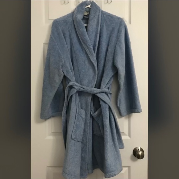 CHEROKEE Blue Long Sleeve Bath Robe L Pockets Waist Tie Belt Soft Cozy - Picture 1 of 3